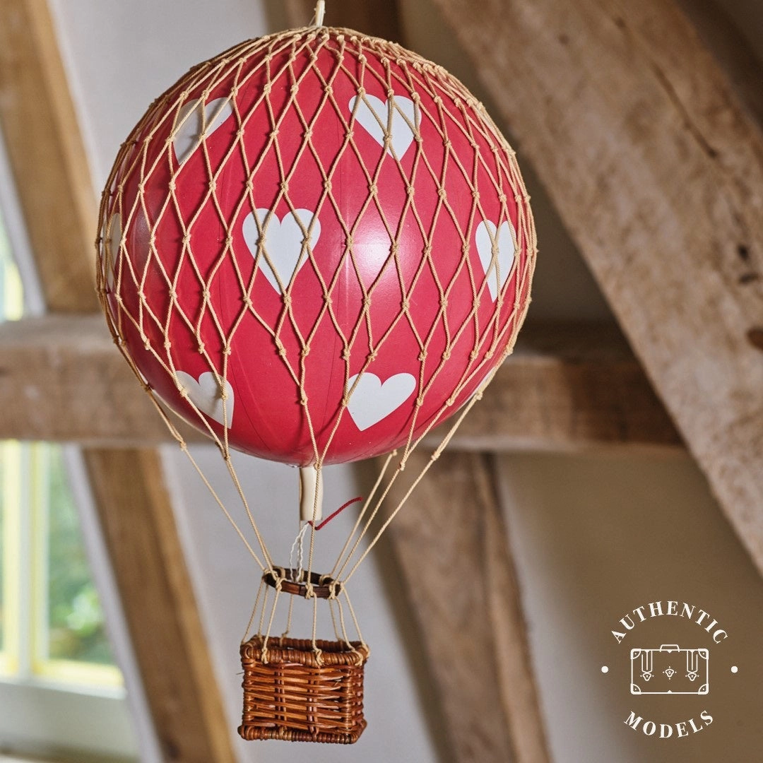 Authentic Models Travels Light. Red Hearts - Hot Air Balloon Hanging Decor - 30cm