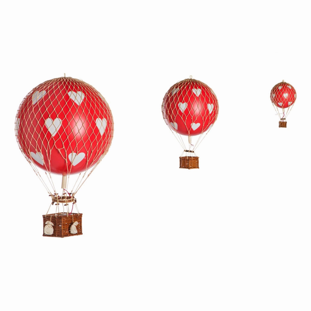 Authentic Models Travels Light. Red Hearts - Hot Air Balloon Hanging Decor - 30cm
