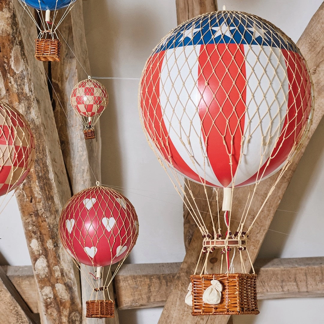 Authentic Models Travels Light. Red Hearts - Hot Air Balloon Hanging Decor - 30cm