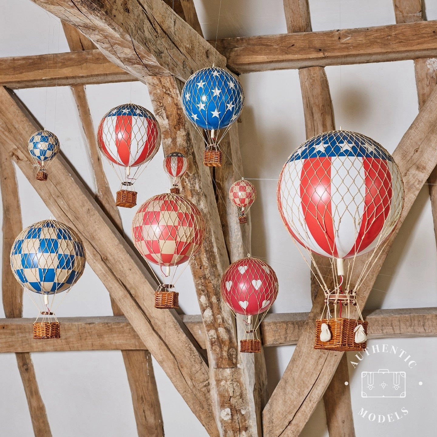 Authentic Models Travels Light. Red Hearts - Hot Air Balloon Hanging Decor - 30cm