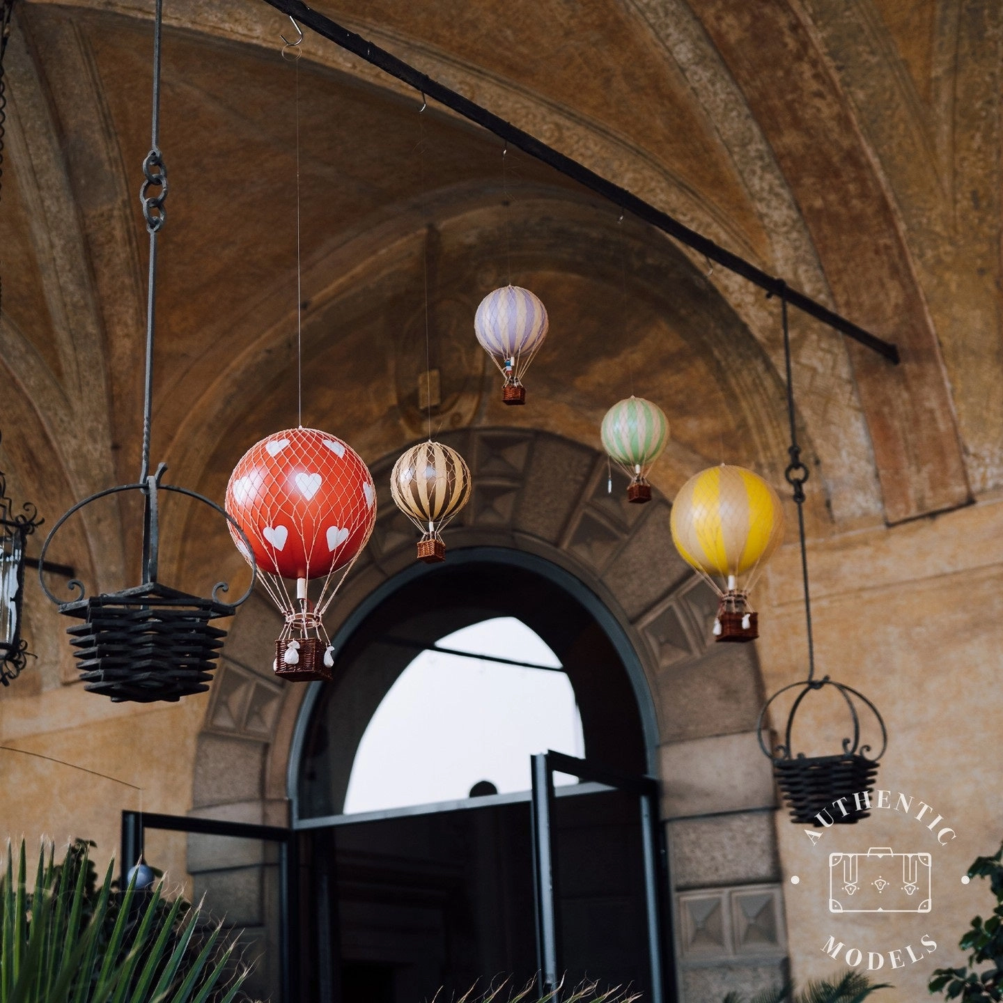 Authentic Models Travels Light. Red Hearts - Hot Air Balloon Hanging Decor - 30cm
