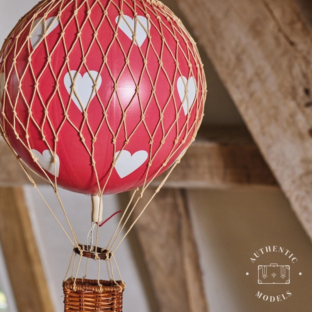 Authentic Models Travels Light. Red Hearts - Hot Air Balloon Hanging Decor - 30cm