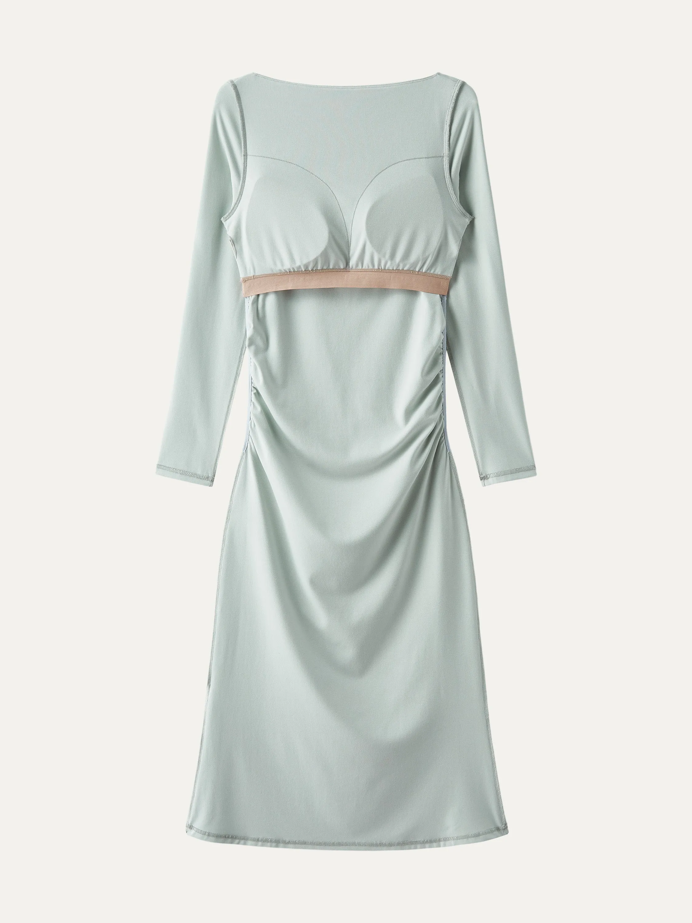 Boat Neck Ruched Light Cotton Brami Midi Dress