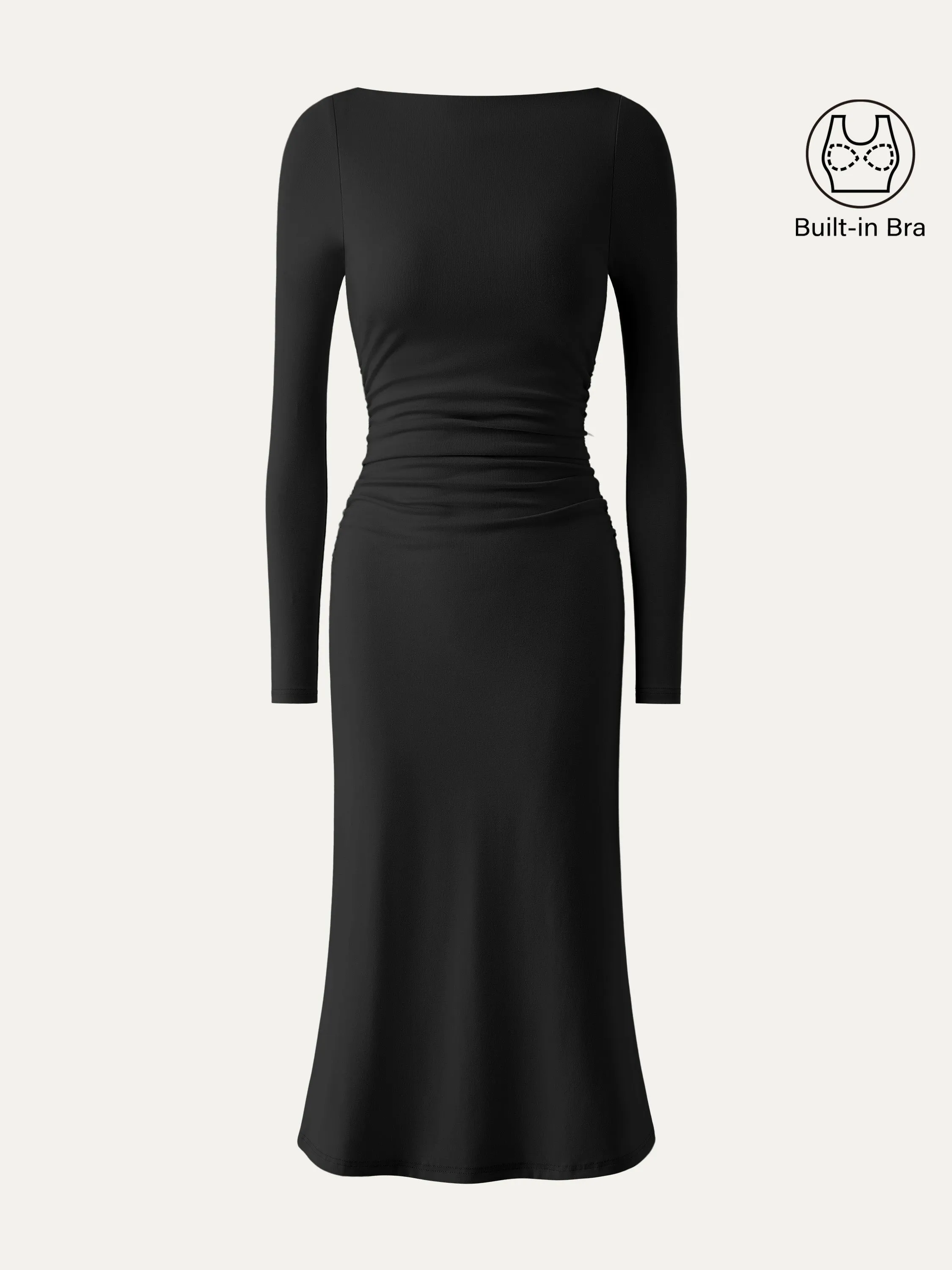 Boat Neck Ruched Light Cotton Brami Midi Dress