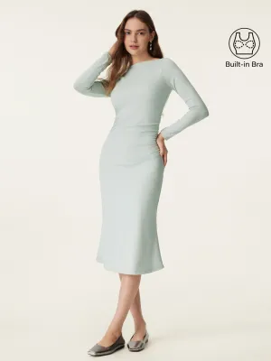 Boat Neck Ruched Light Cotton Brami Midi Dress