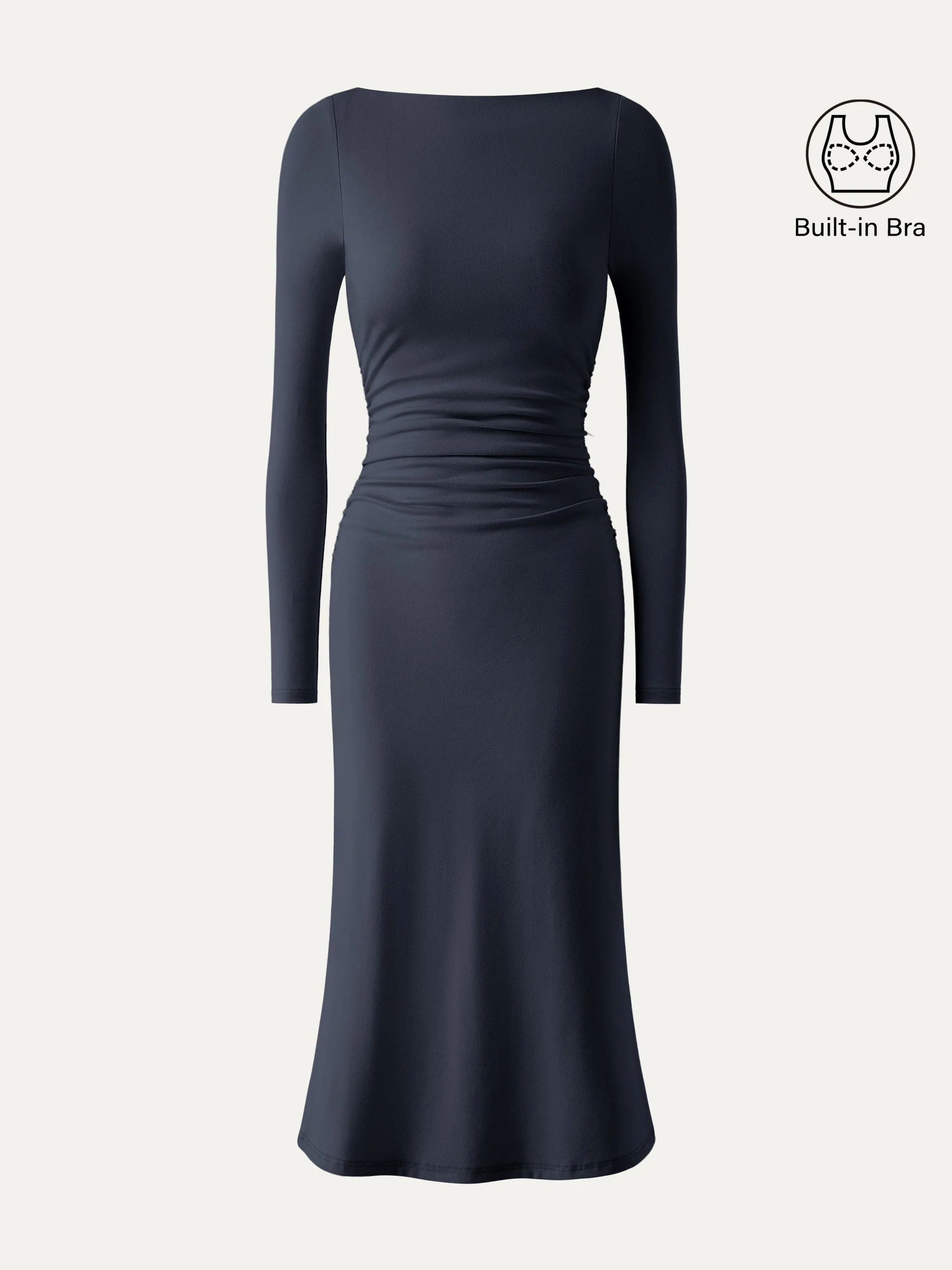 Boat Neck Ruched Light Cotton Brami Midi Dress