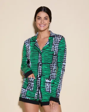 Conjunto De Pijama Con Camisa De Manga Larga Con Tres Bolsillos Y Pantalones Cortos