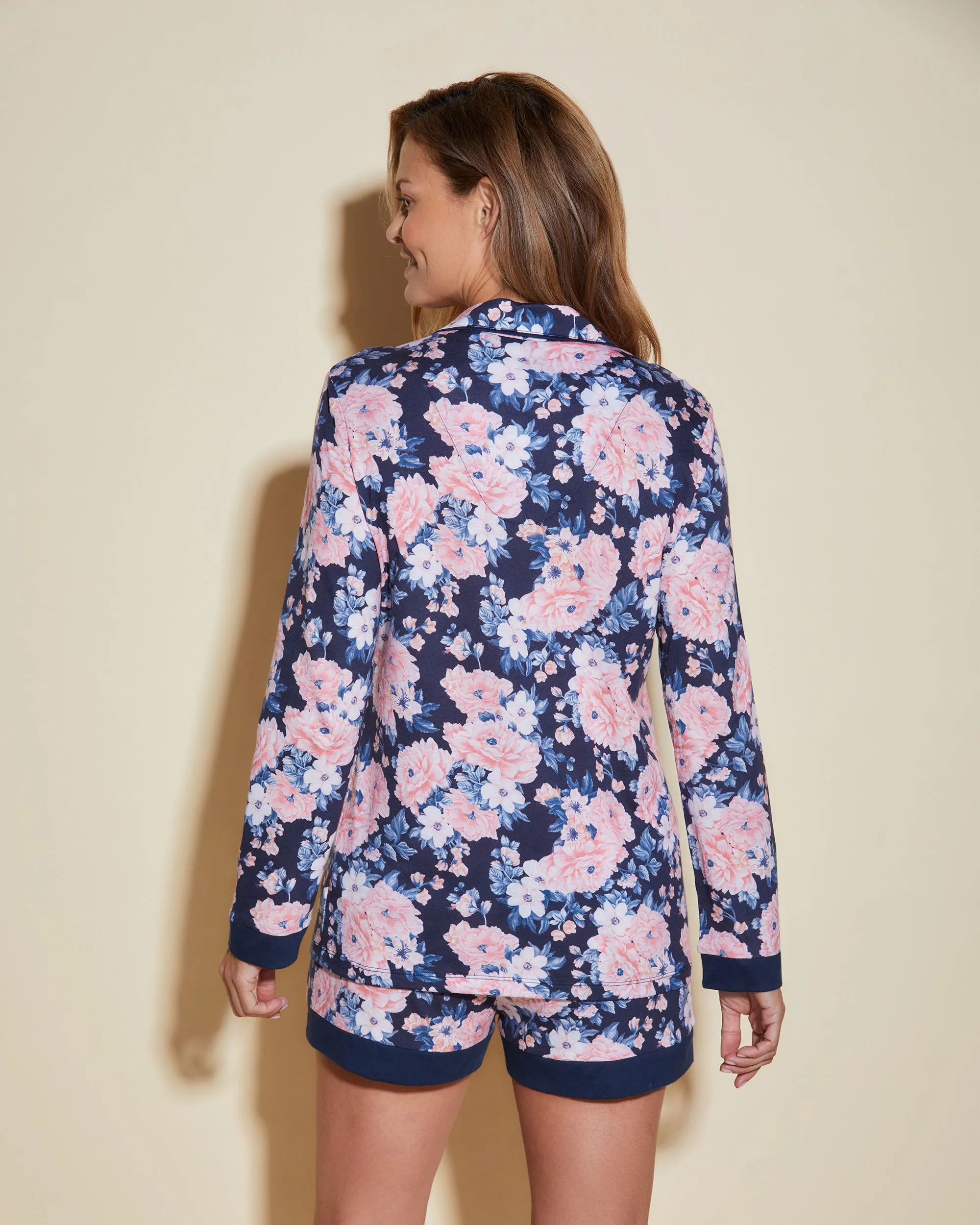 Conjunto De Pijama Estampado Con Camisa De Manga Larga Y Pantalones Cortos
