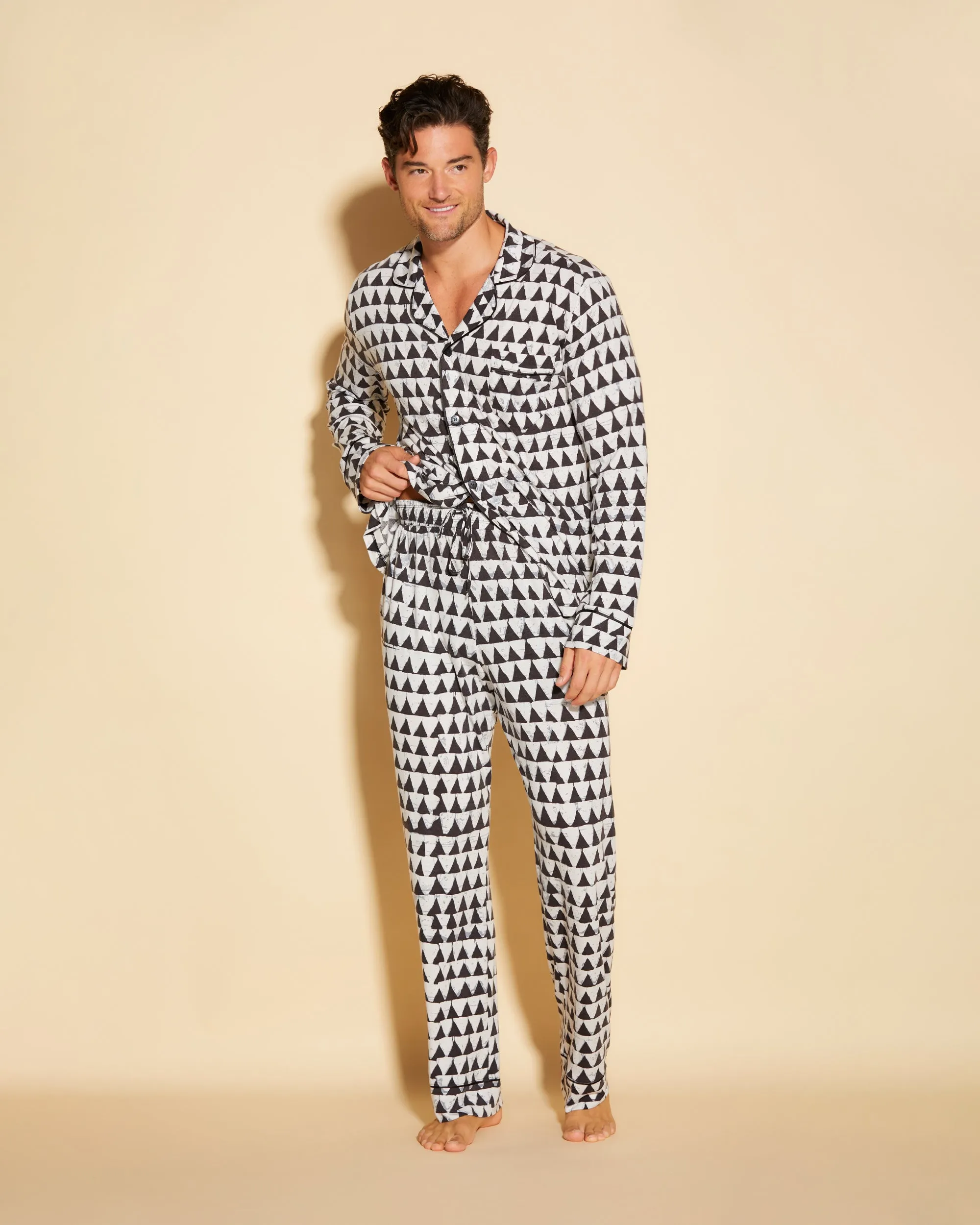 Conjunto De Pijama Para Hombre Clásico Con Camisa De Manga Larga Y Pantalones