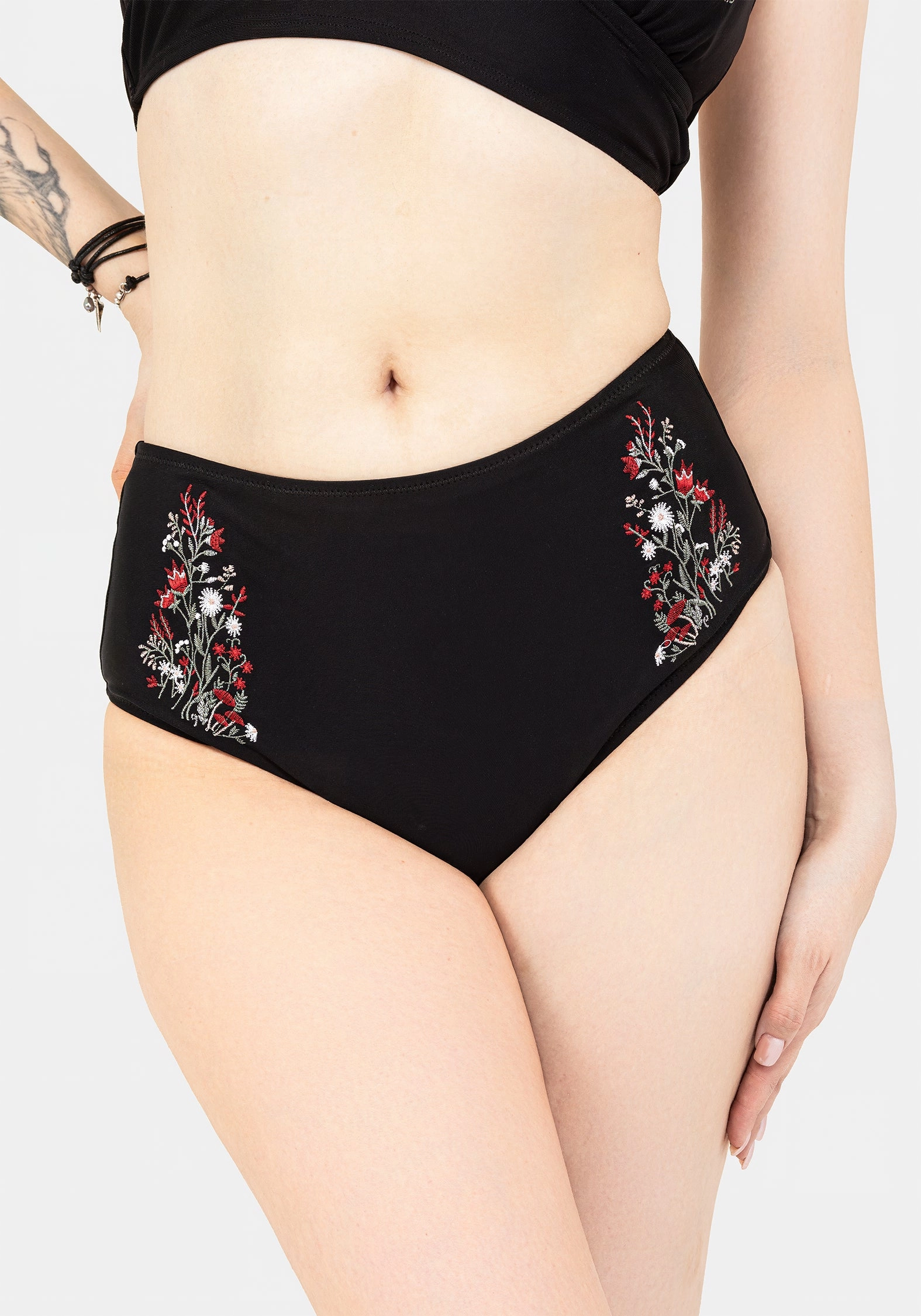 Copia Floral Embroidered High Waist Swim Bottoms