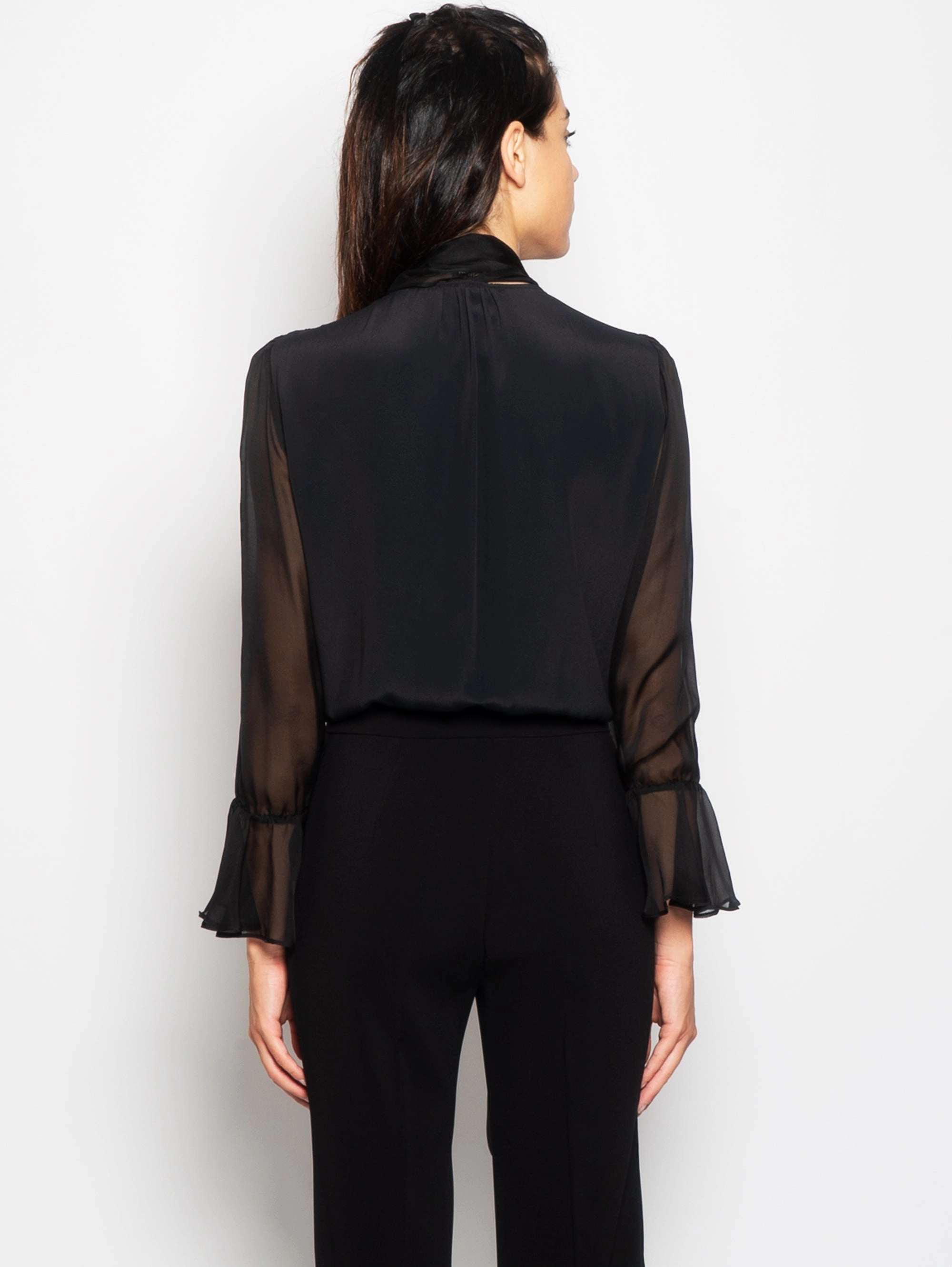 Draped Bodysuit in Black Chiffon