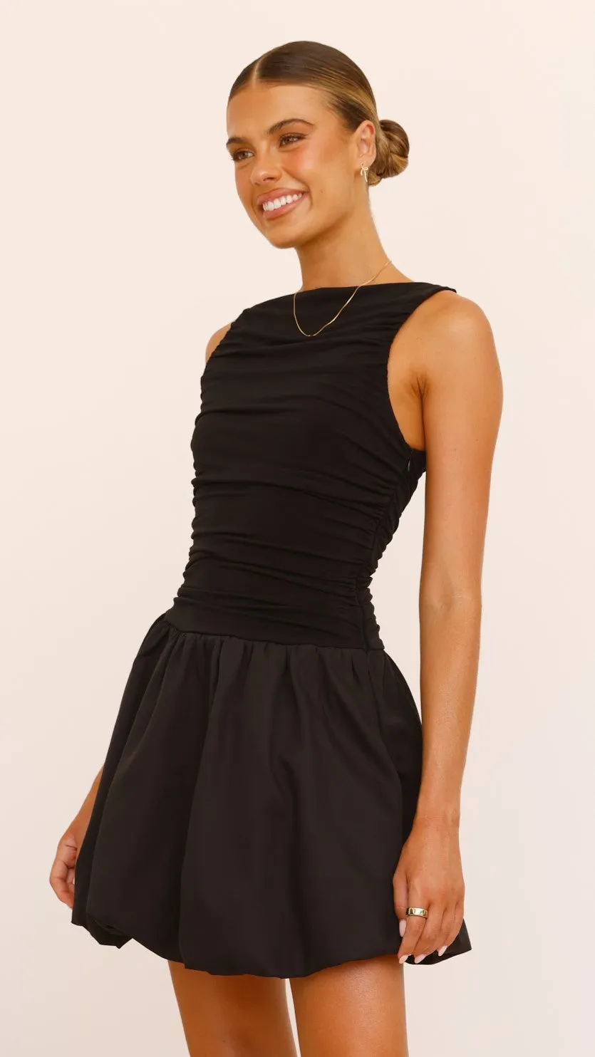 Meera Boat Neck Mini Dress - Black