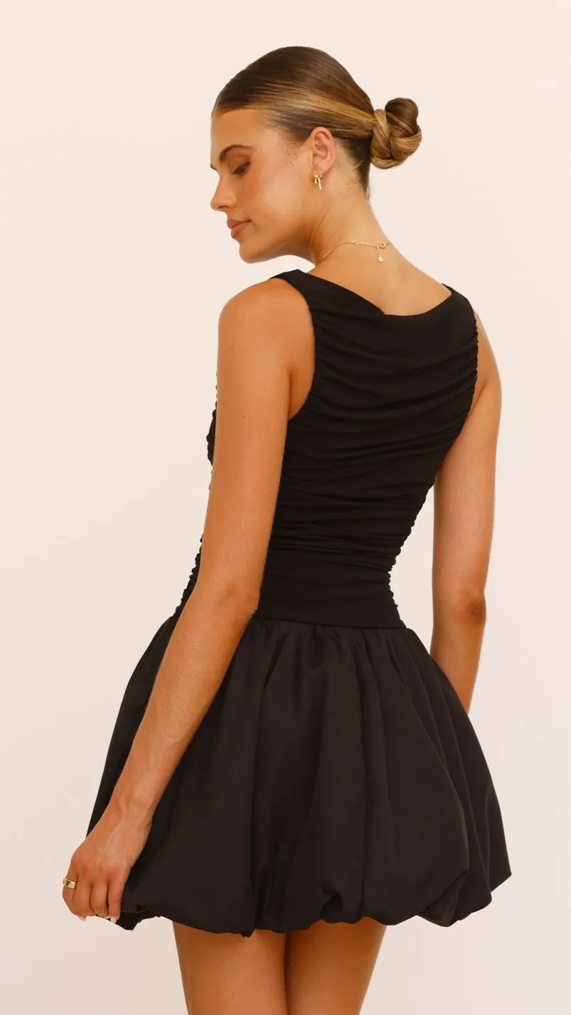 Meera Boat Neck Mini Dress - Black