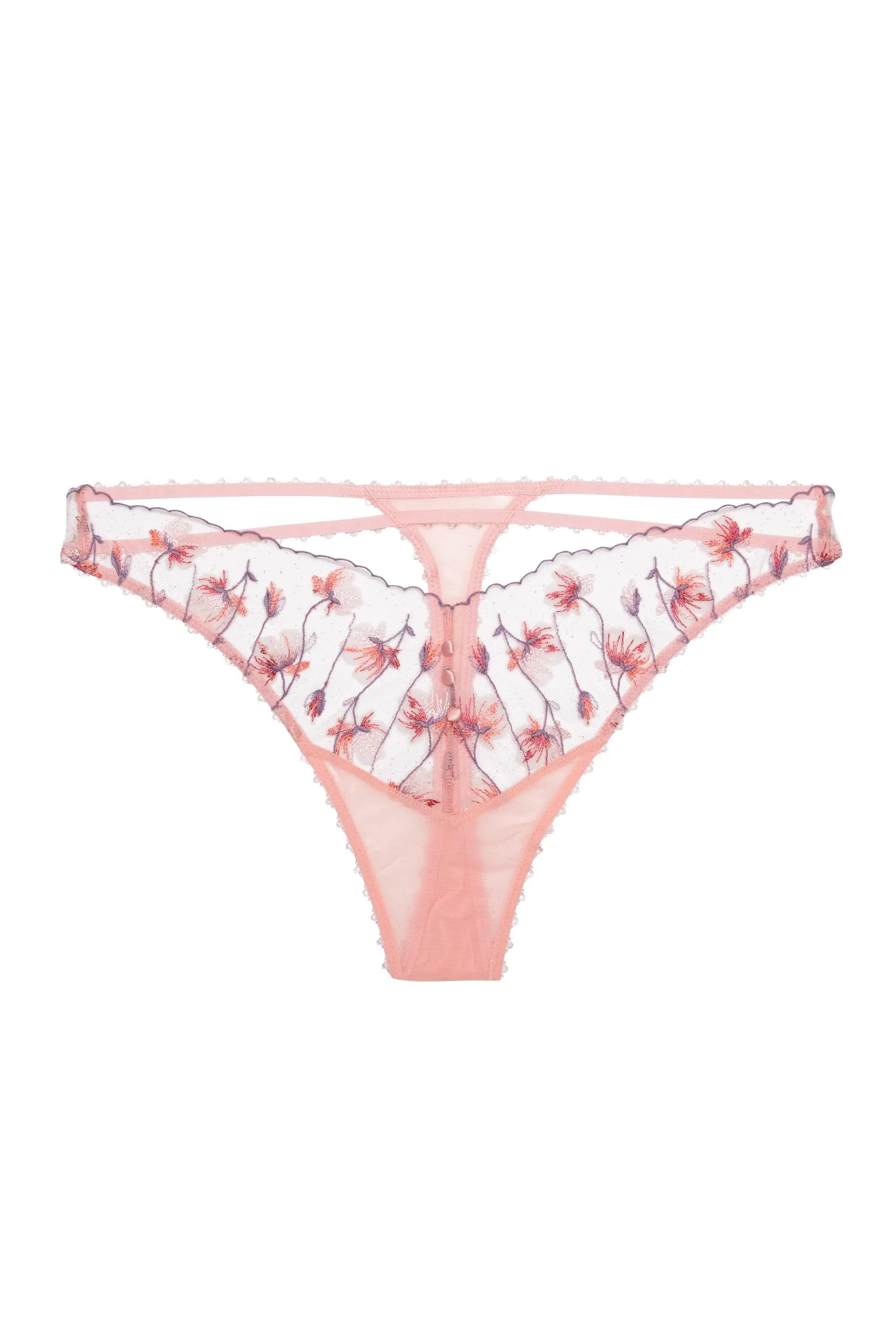 Nella Peach Floral Embroidery Thong