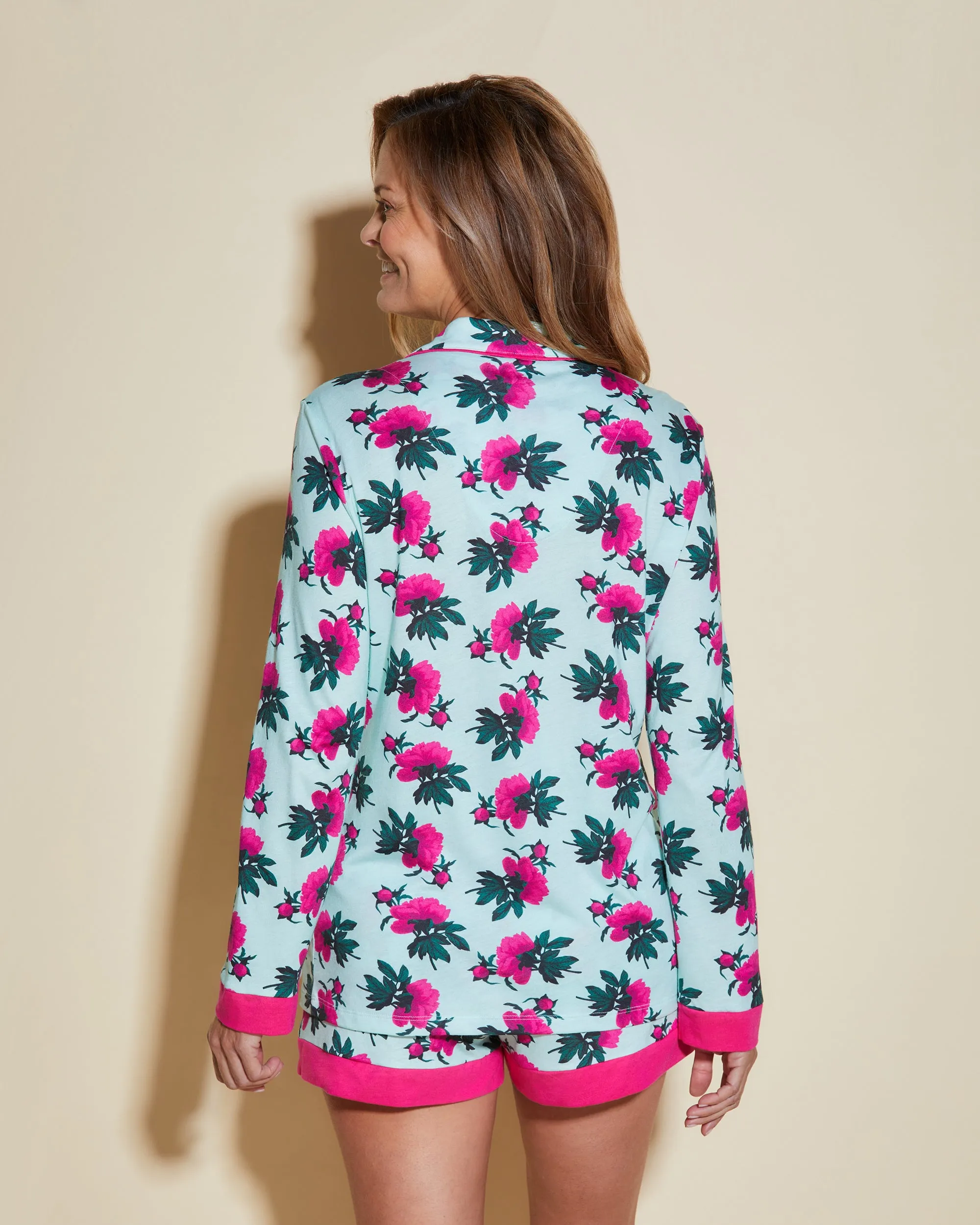 Printed Long Sleeve Top & Boxer Pajama Set