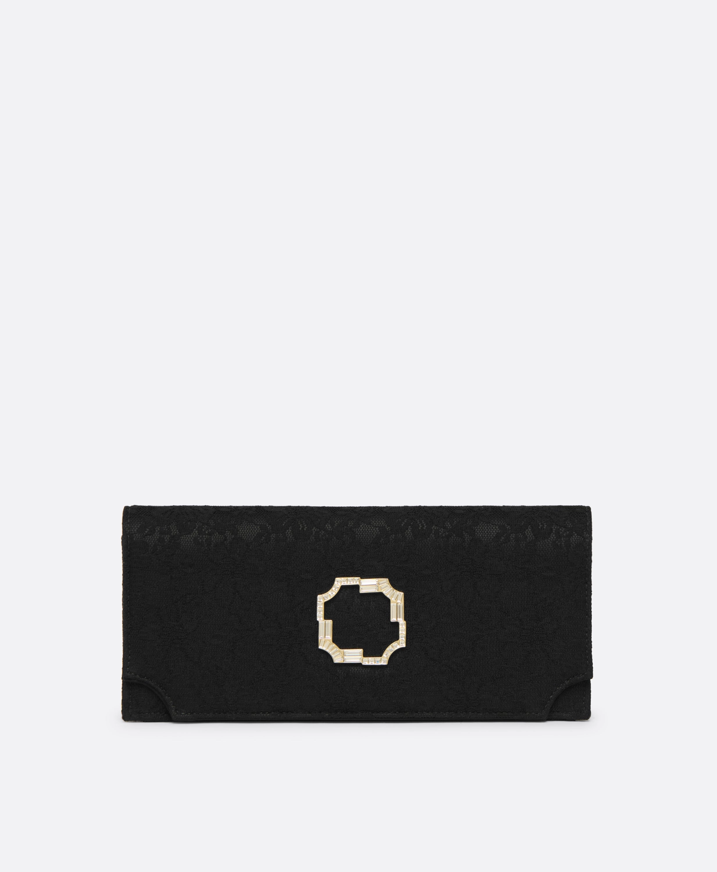 Vivien Black Lace Satin  Clutch Bag